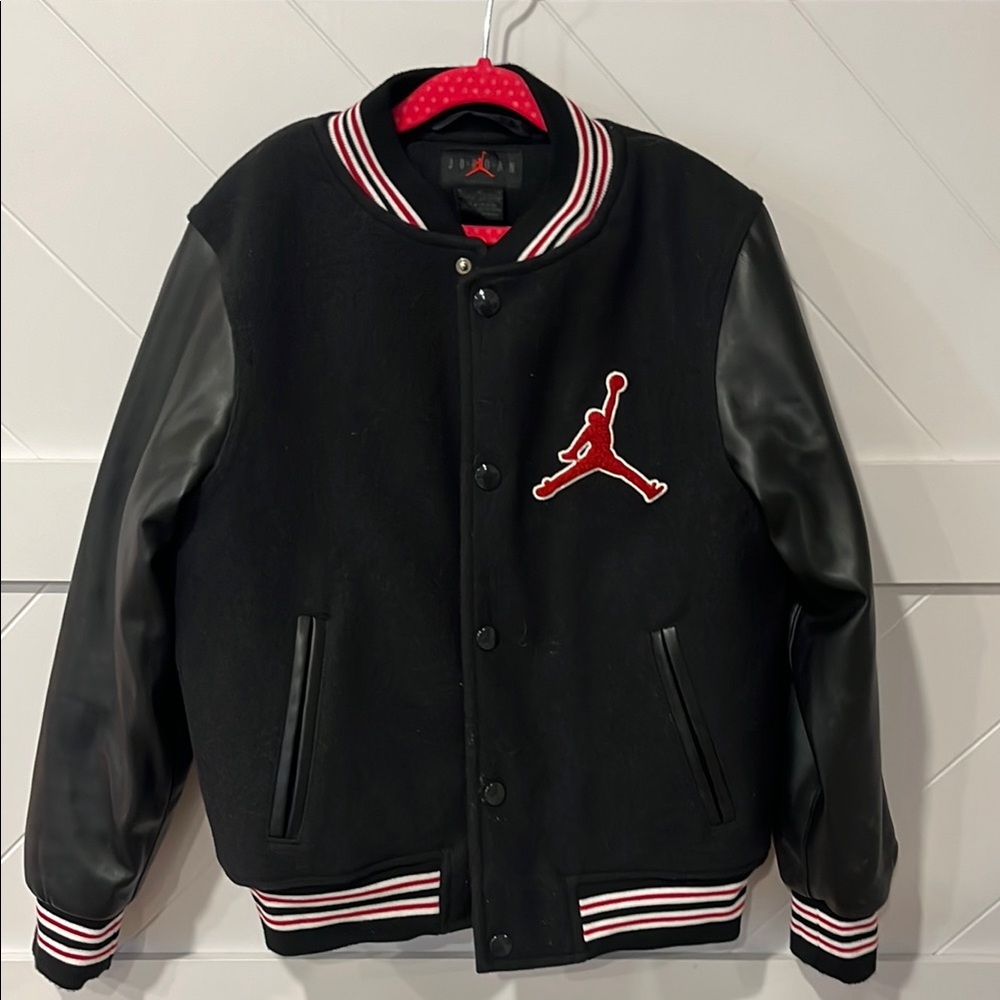 Jordan Flight Black Varsity Jacket with Red Logo